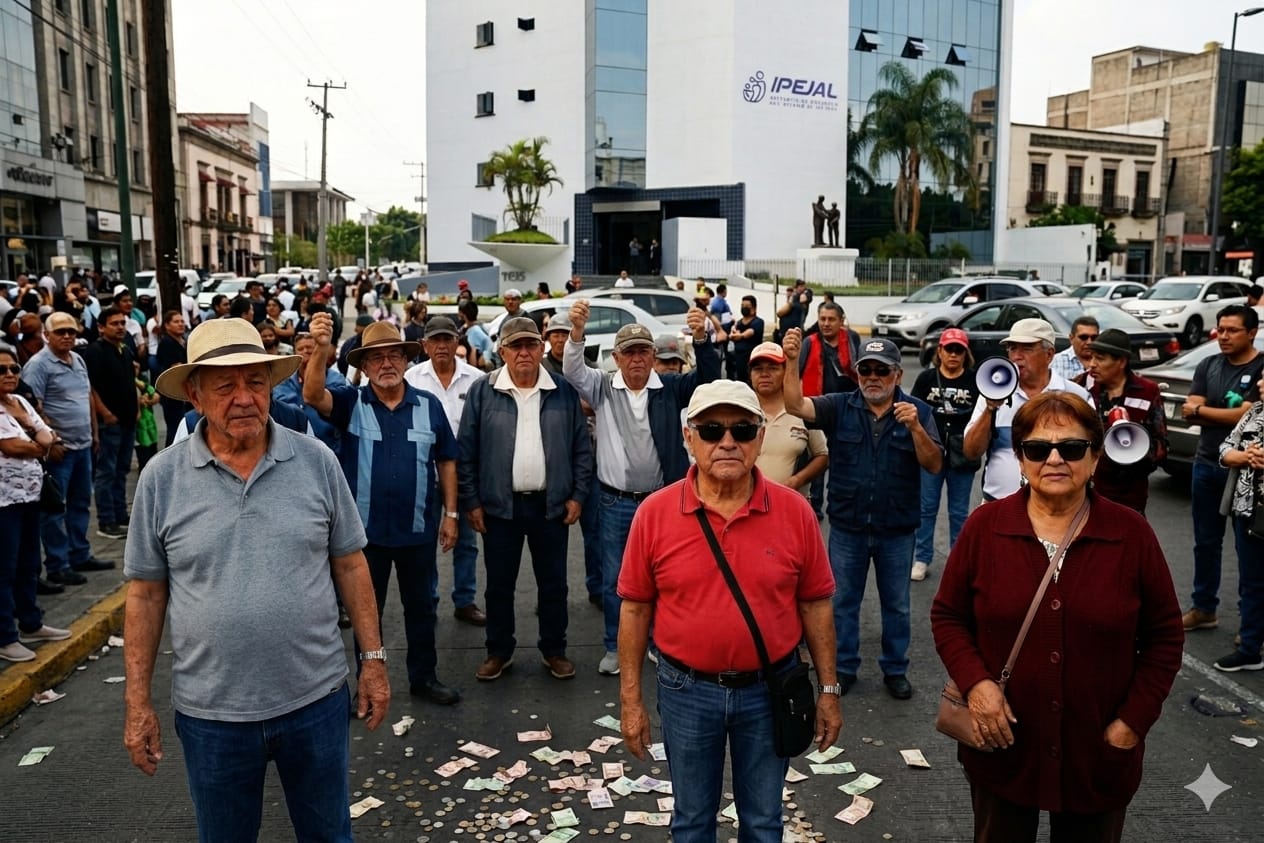 Pensionados de IPEJAL protestan en Jalisco y exigen aumento de 2 mil pesos mensuales